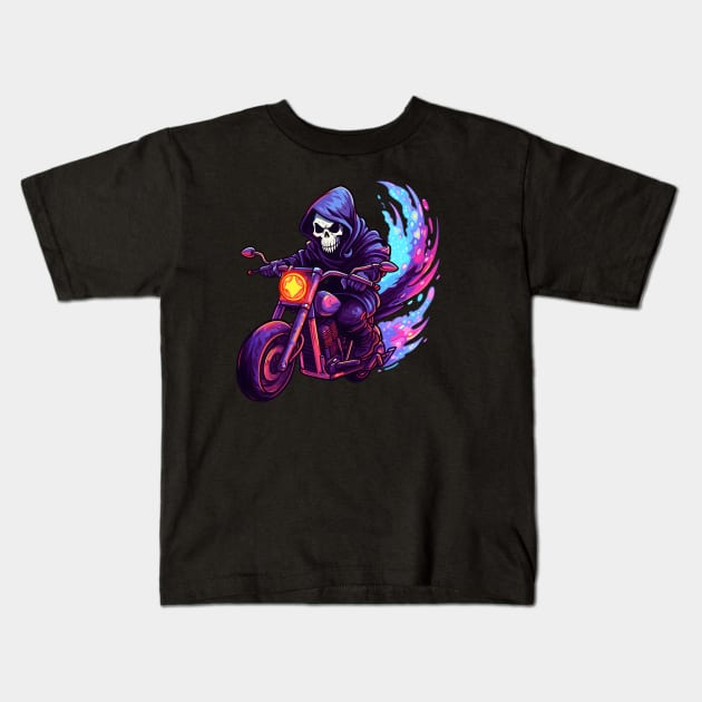 Cute Grim Reaper on Motorcycle Kids T-Shirt by pako-valor